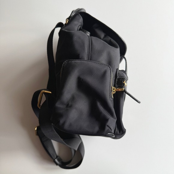Lauren Ralph Lauren Keely Small Black Nylon Satin Gold Trim Backpack Bag - Picture 6 of 13